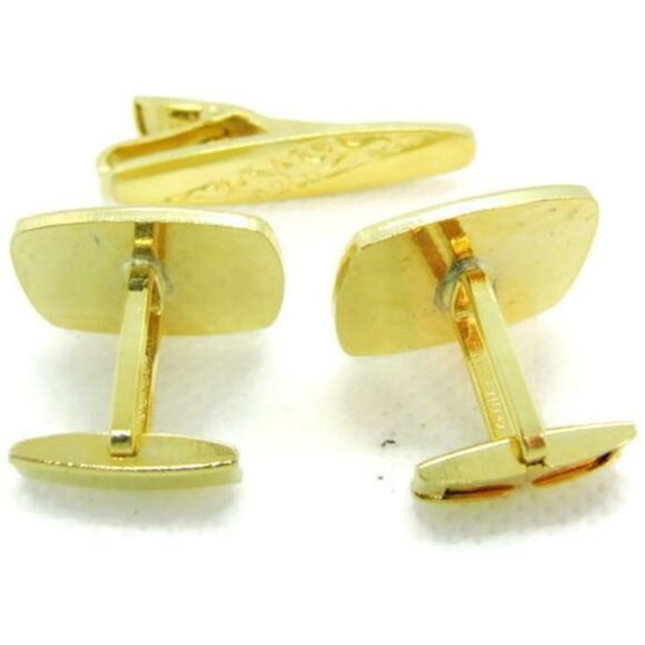 USA Rectangle Engraveable Men Vintage Cufflinks Bullet Gold Tone Set Tie - Picture 3 of 7